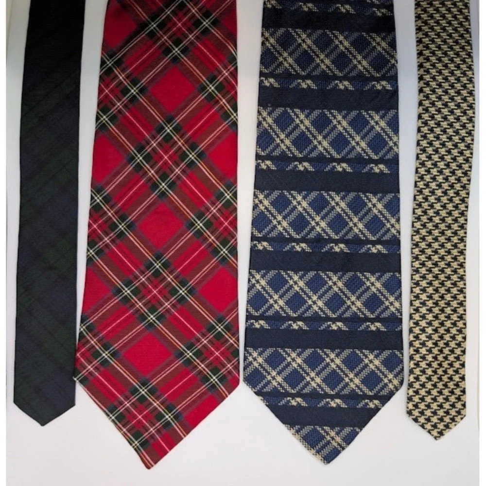 LOT of 2 Tommy Hilfiger Silk Ties - Red Tartan & Blue Plaid Stripe 4